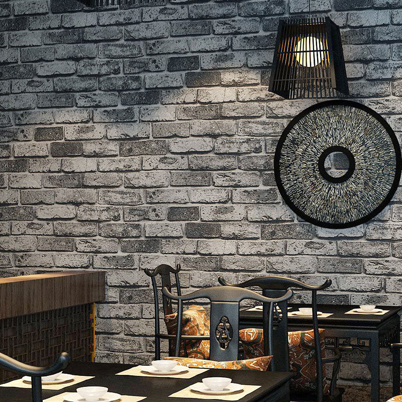 PVC Wallpaper with 3D Distressed Brick, Industrial Grey, 20.5