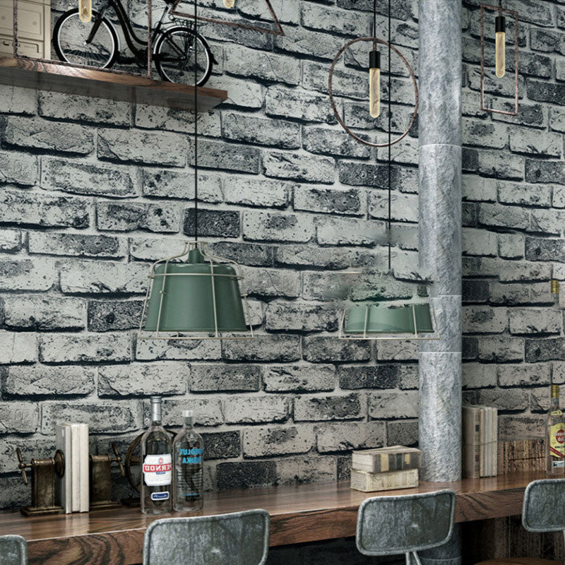 PVC Wallpaper with 3D Distressed Brick, Industrial Grey, 20.5