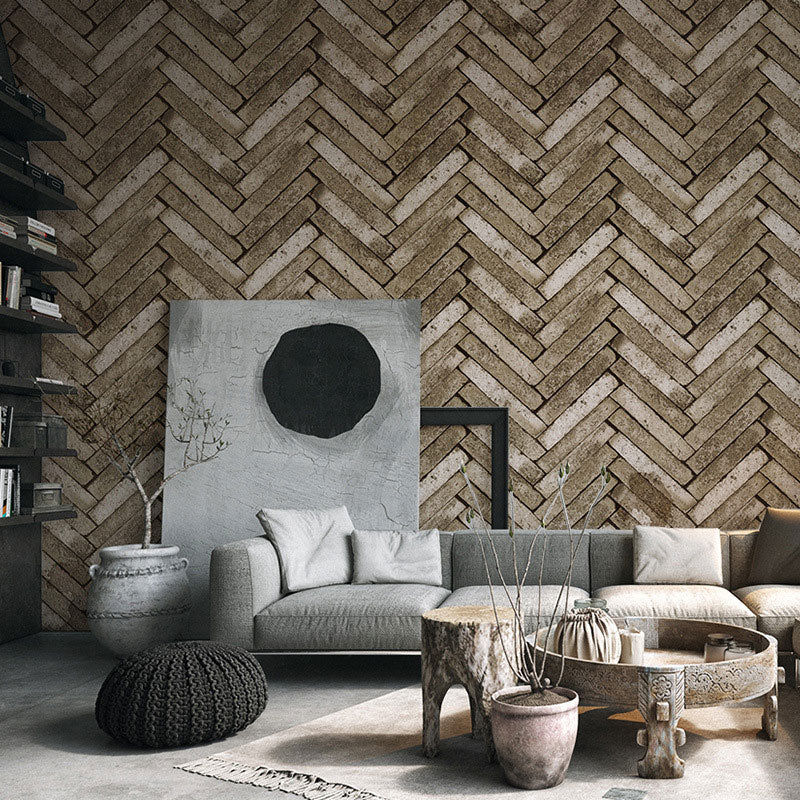 Non-Pasted Wallpaper with Industrial Like Color Brick of Chevron Design, 20.5