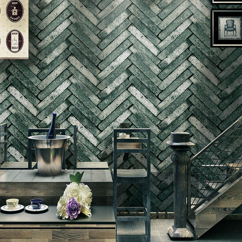 Non-Pasted Wallpaper with Industrial Like Color Brick of Chevron Design, 20.5