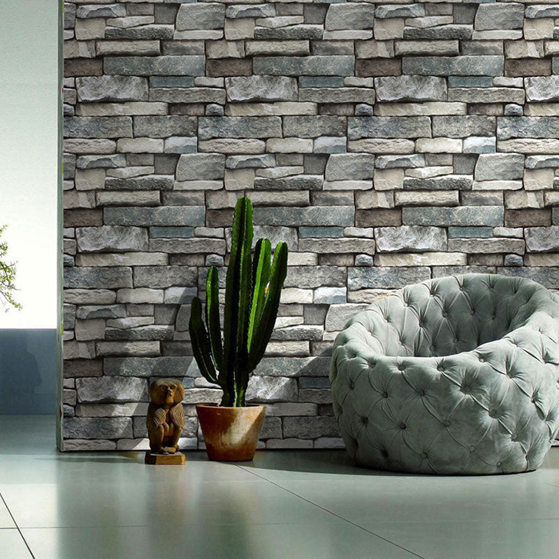 Vinyl Rock and Brick Wallpaper 17.5-inch x 19.5-foot Industrial Retro Removable Irregular Wall Decor Smoke Gray Clearhalo 'Industrial wall decor' 'Industrial' 'Wallpaper' Wall Decor' 887101