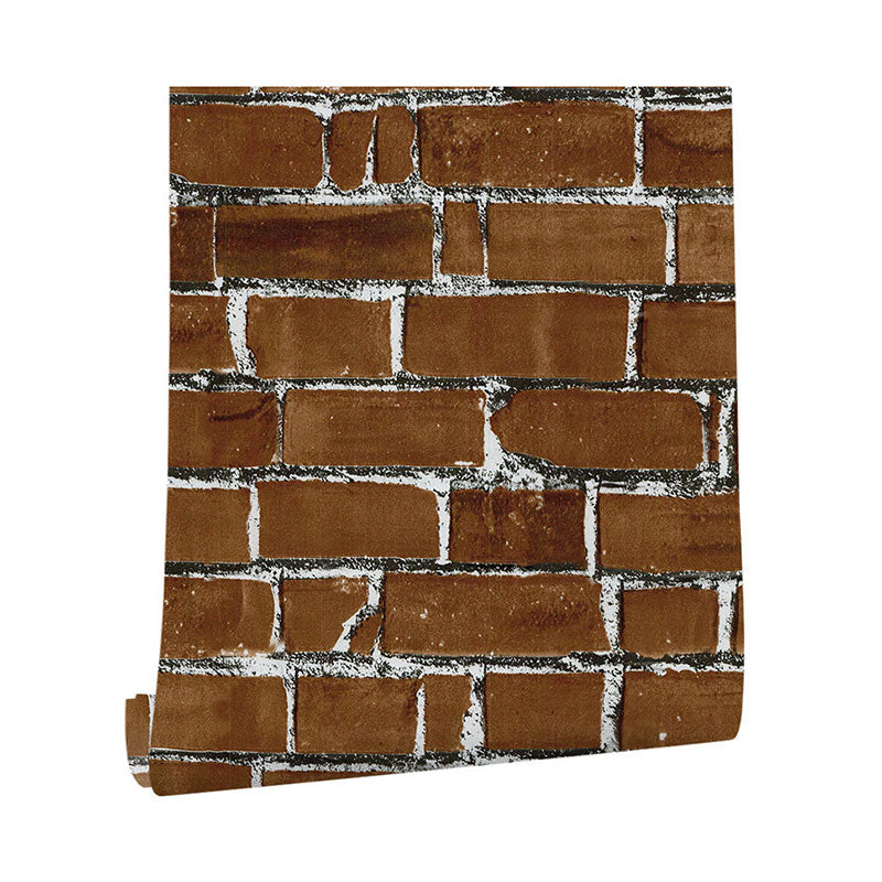 Dark Brown Brick Wallpaper Vinyl Stain-Resistant Wall Decor, 17.5