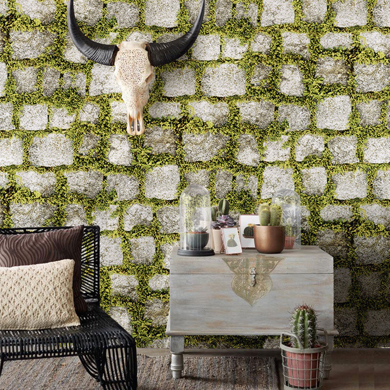 Grass and Stone Wallpaper in White and Green Vinyl Decorative Wall Decor, 20.5