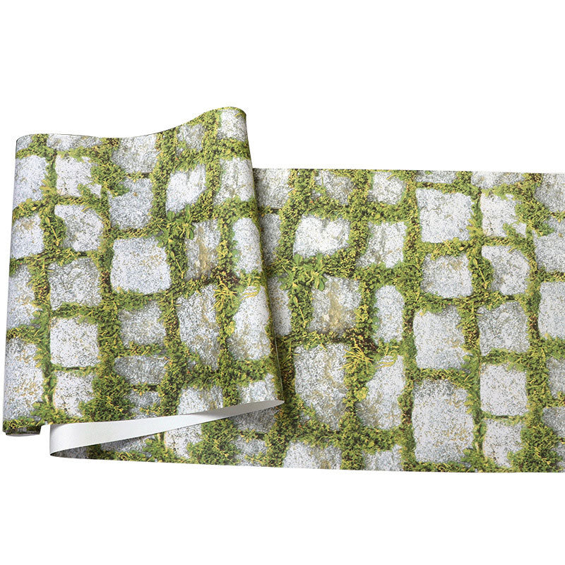 Grass and Stone Wallpaper in White and Green Vinyl Decorative Wall Decor, 20.5