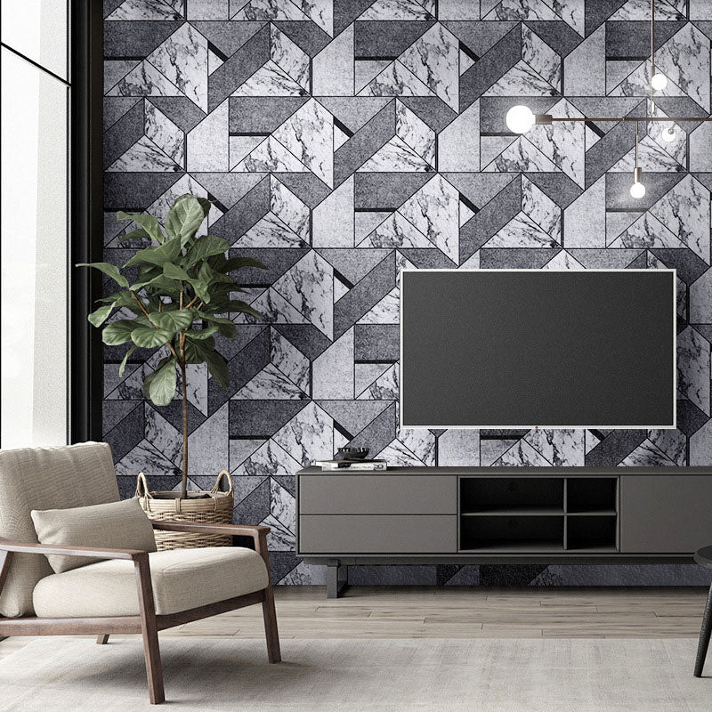 Non-Pasted Wallpaper with Light Color Geometries and Marble Design, 20.5