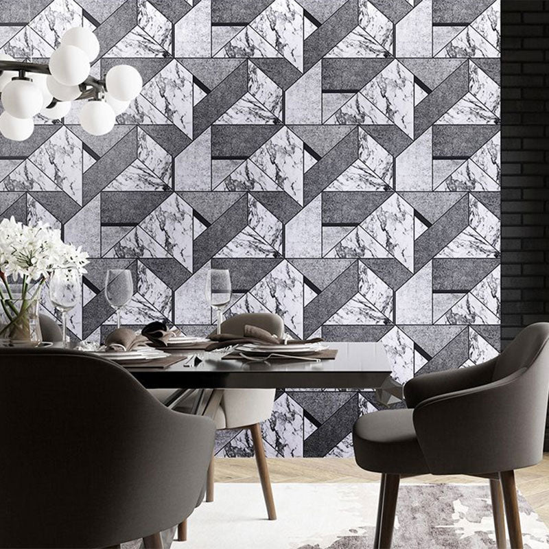 Non-Pasted Wallpaper with Light Color Geometries and Marble Design, 20.5