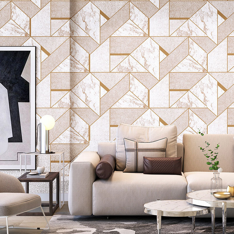 Non-Pasted Wallpaper with Light Color Geometries and Marble Design, 20.5