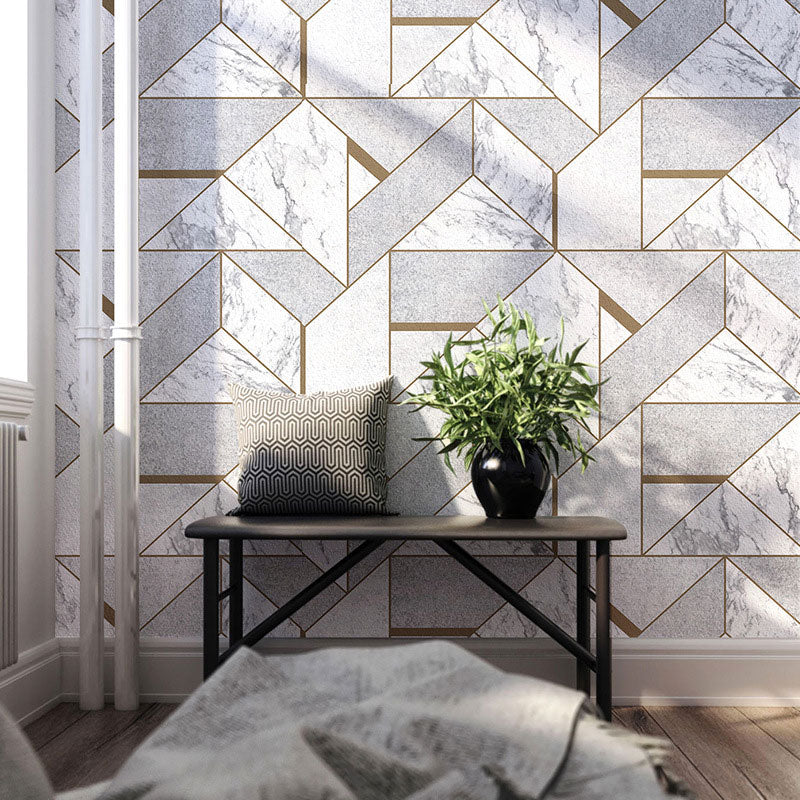 Non-Pasted Wallpaper with Light Color Geometries and Marble Design, 20.5