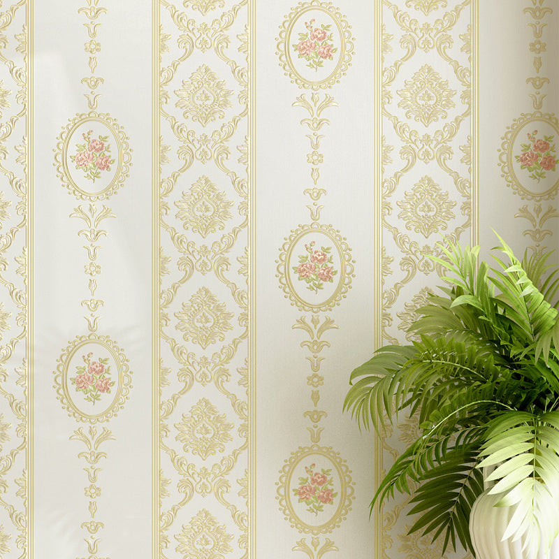 Romantic Flower Design Wallpaper Non-Woven Decorative Vertical Stripe Wall Covering, 20.5