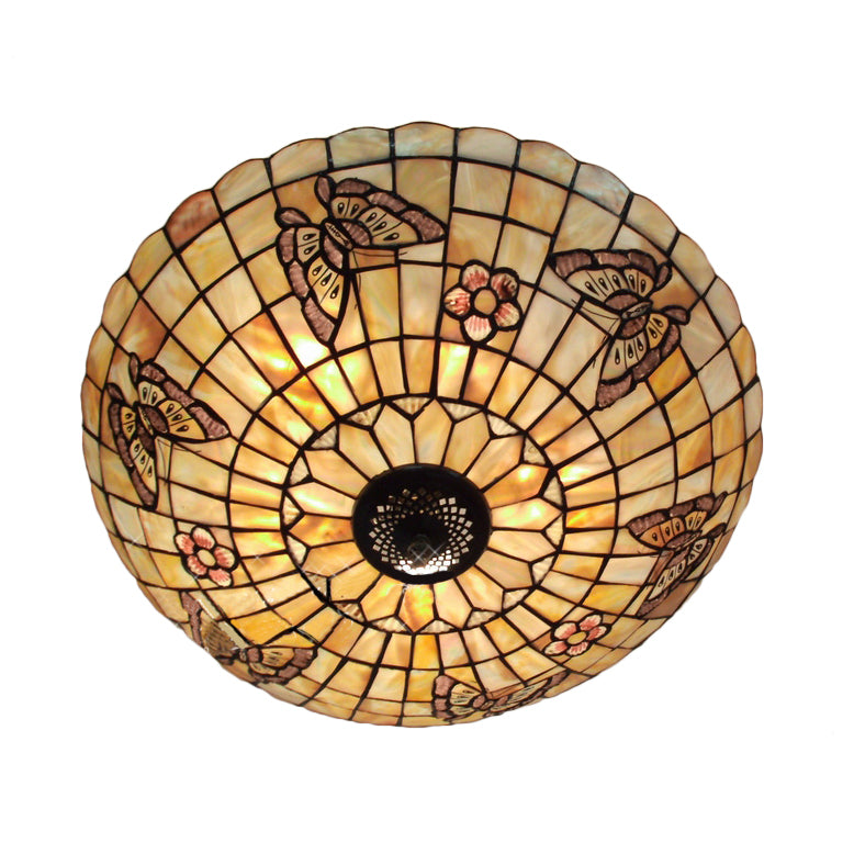 5 Bulbs Butterfly Semi Flush Light Beige Glass Lodge Semi Flush Mount Light for Dining Room Clearhalo 'Ceiling Lights' 'Close To Ceiling Lights' 'Close to ceiling' 'Pendant Lights' 'Semi-flushmount' 'Tiffany close to ceiling' 'Tiffany' Lighting' 88764