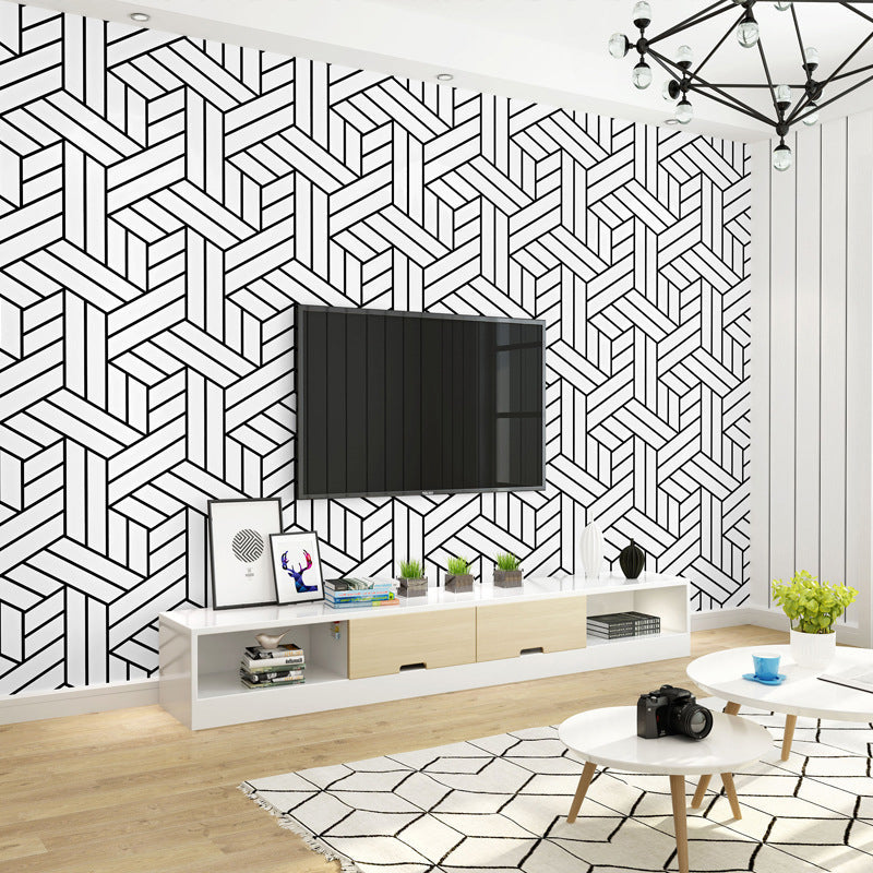 Modern and Nordic Wall Decor Woven Parallelogram Non-Pasted Wallpaper, 33-foot x 20.5-inch Black-White Clearhalo 'Modern wall decor' 'Modern' 'Wallpaper' Wall Decor' 887737