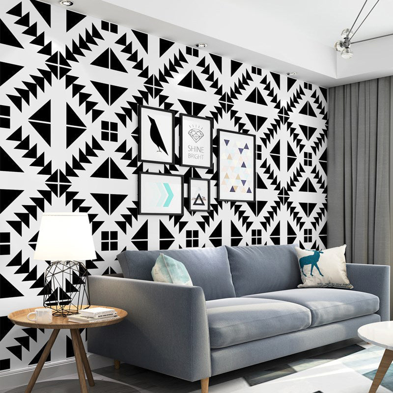 Non-Pasted Wallpaper with Black and White Cube Lattice Design, 20.5