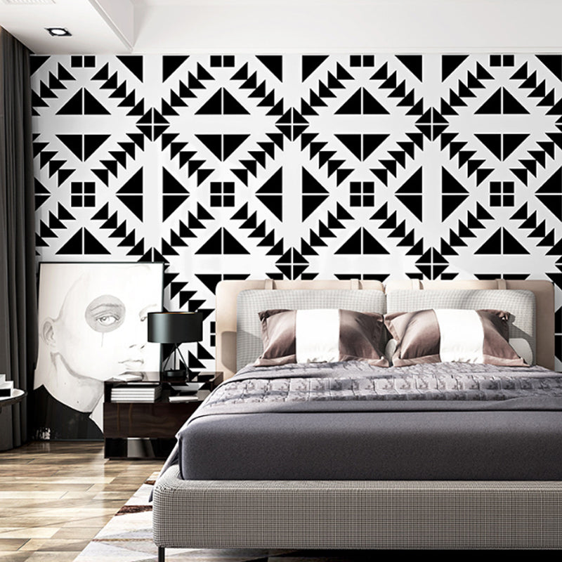 Non-Pasted Wallpaper with Black and White Cube Lattice Design, 20.5