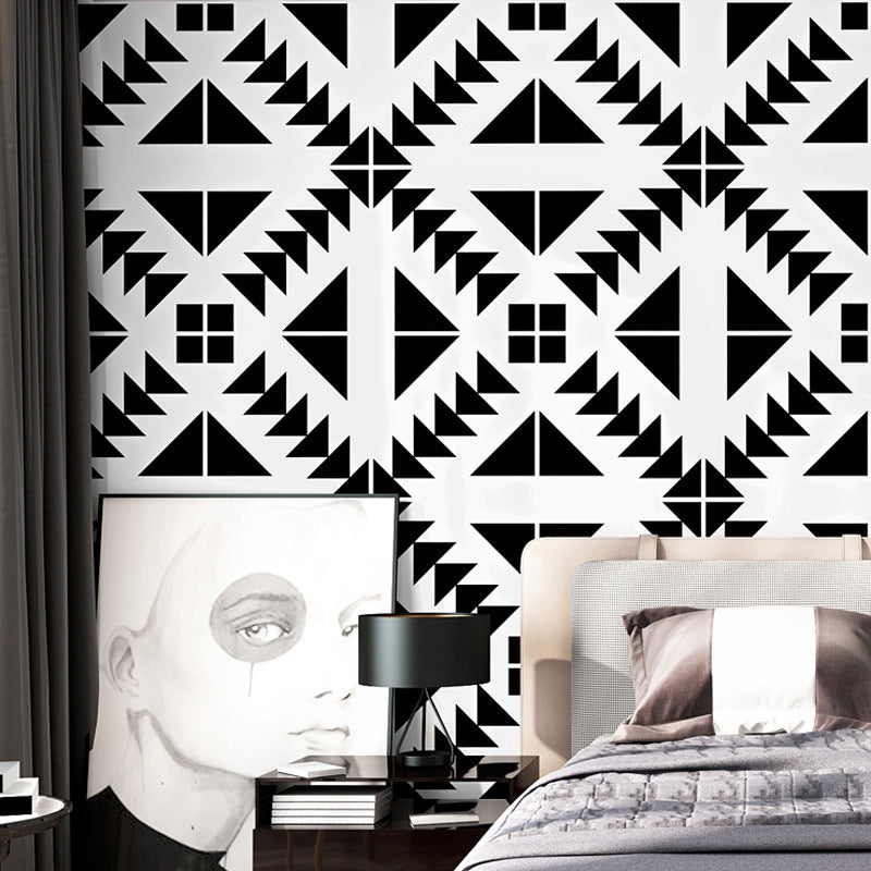 Non-Pasted Wallpaper with Black and White Cube Lattice Design, 20.5