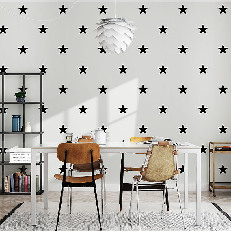 Non-Woven Wallpaper with Simple Stars, Black and White, 20.5