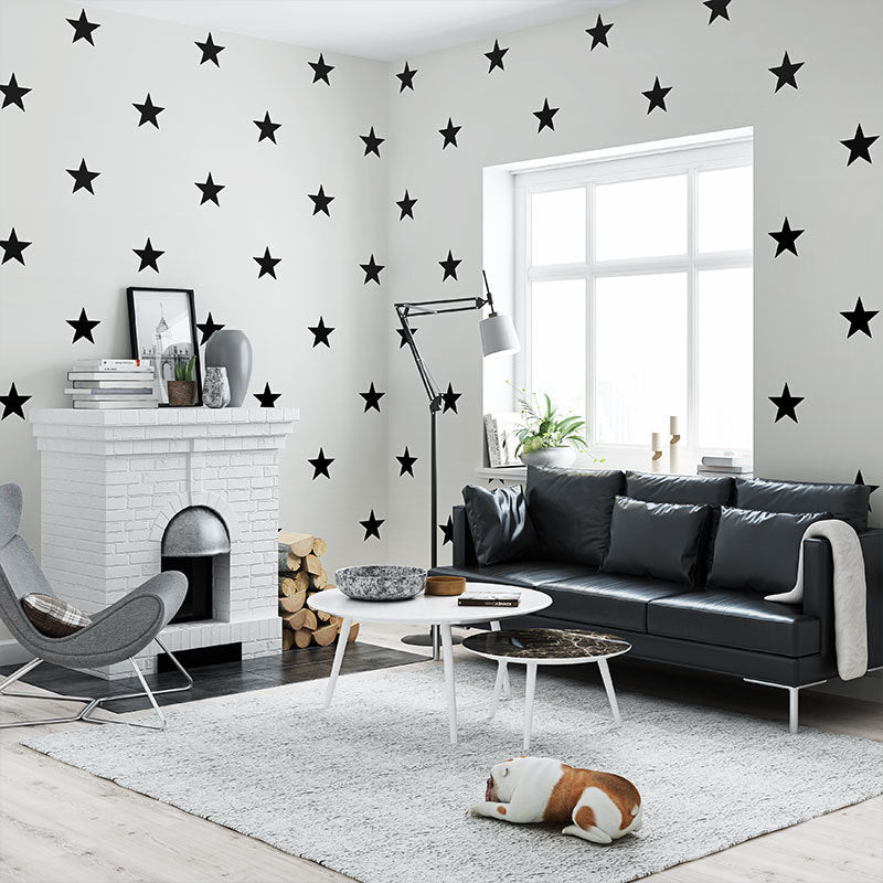 Non-Woven Wallpaper with Simple Stars, Black and White, 20.5