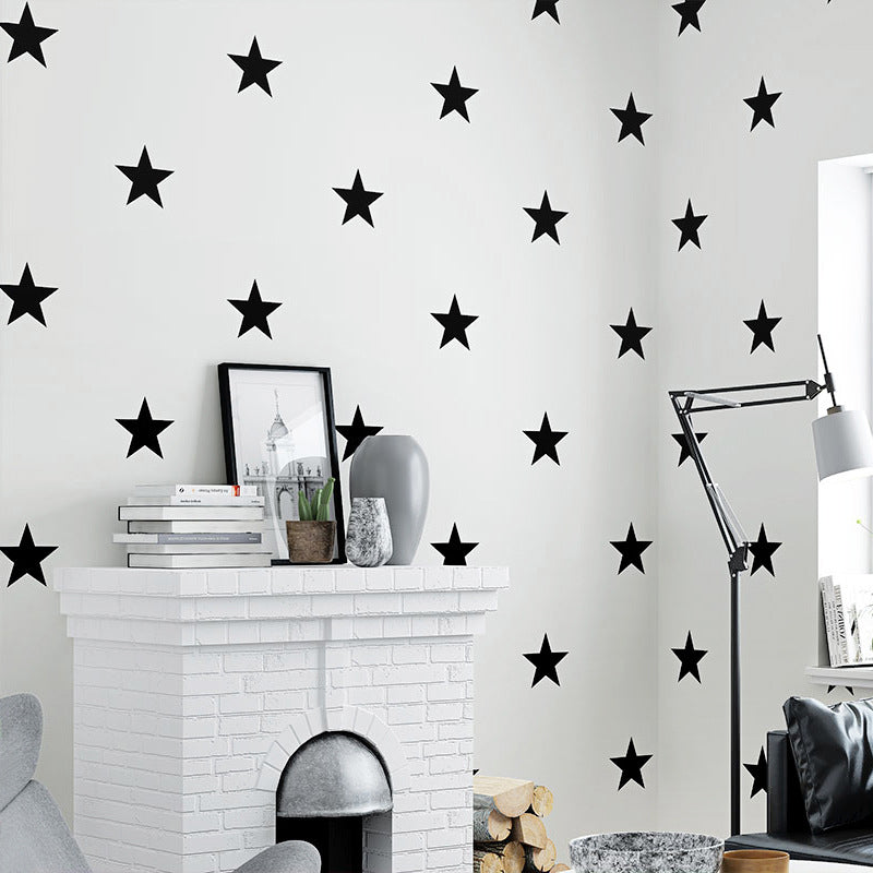 Non-Woven Wallpaper with Simple Stars, Black and White, 20.5