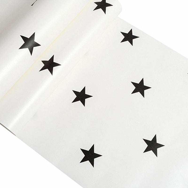 Non-Woven Wallpaper with Simple Stars, Black and White, 20.5