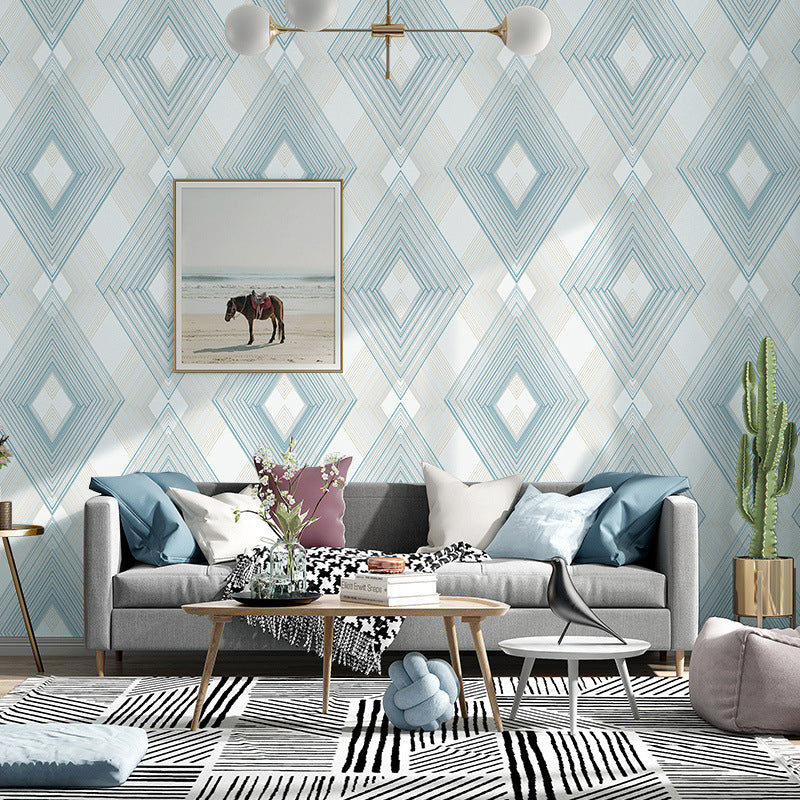 Decorative Geometries and Harlequin Wallpaper Retro Non-Woven Wall Decor, 31-foot x 20.5-inch Light Blue Clearhalo 'Modern wall decor' 'Modern' 'Wallpaper' Wall Decor' 888002