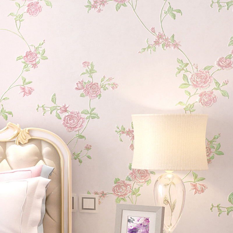Girly Roses and Dense Flower Patterns Stain-Resistant Non-Pasted Wallpaper, 31'L x 21