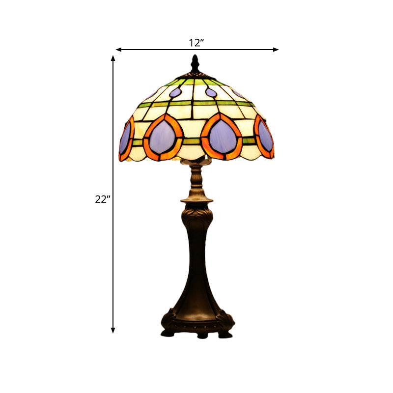 Painted Diamond Grid Glass Table Lamp Tiffany Style 1 Head Bronze Nightstand Light Clearhalo 'Lamps' 'Table Lamps' Lighting' 889278