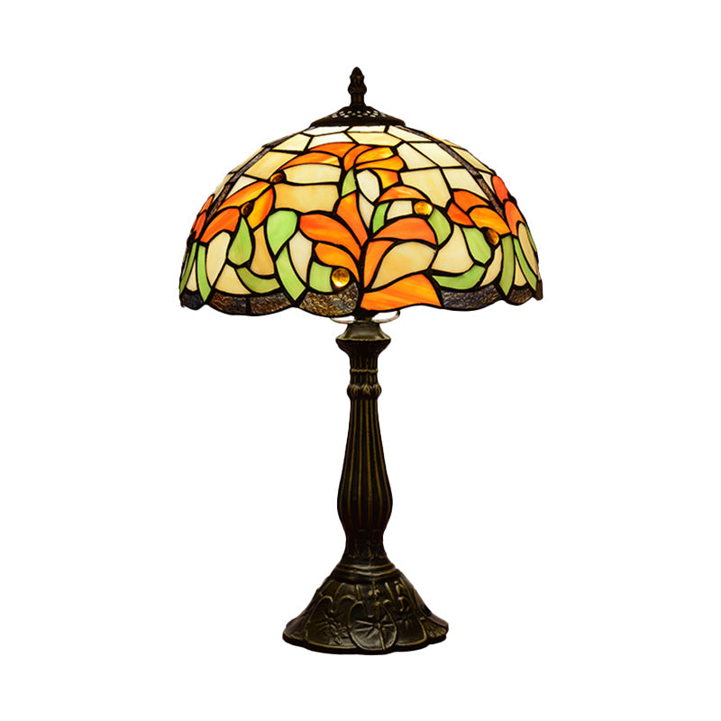 Hand-Cut Stained Glass Bronze Night Lamp Floral 1 Bulb Tiffany Style Table Light Clearhalo 'Lamps' 'Table Lamps' Lighting' 889329