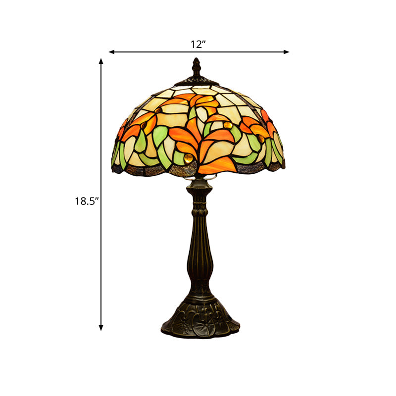 Hand-Cut Stained Glass Bronze Night Lamp Floral 1 Bulb Tiffany Style Table Light Clearhalo 'Lamps' 'Table Lamps' Lighting' 889330