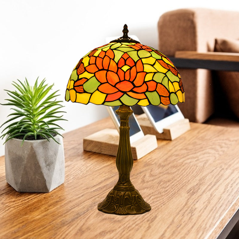 Rose Night Stand Light Tiffany Red/Orange Art Glass Single Bronze Finish Table Lamp for Living Room Clearhalo 'Lamps' 'Table Lamps' Lighting' 889336