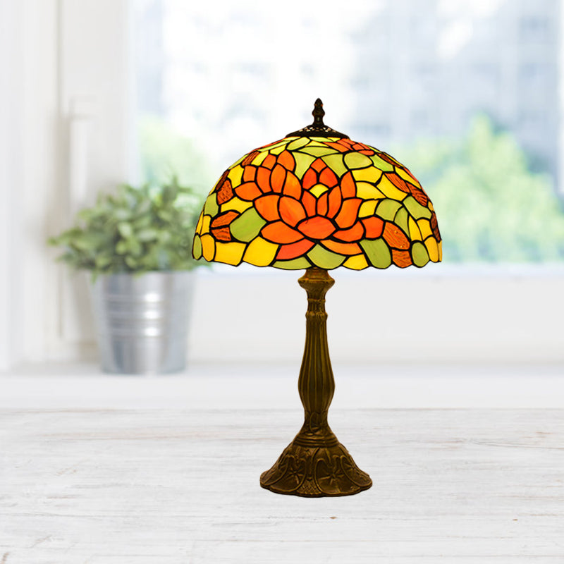 Rose Night Stand Light Tiffany Red/Orange Art Glass Single Bronze Finish Table Lamp for Living Room Clearhalo 'Lamps' 'Table Lamps' Lighting' 889337