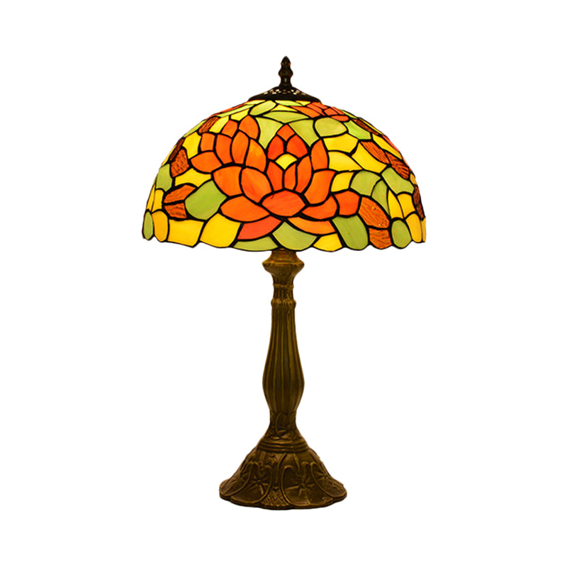 Rose Night Stand Light Tiffany Red/Orange Art Glass Single Bronze Finish Table Lamp for Living Room Clearhalo 'Lamps' 'Table Lamps' Lighting' 889338