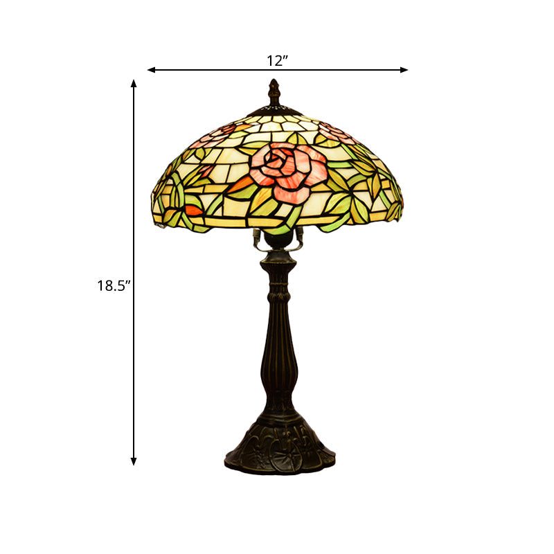 Single-Bulb Night Stand Lamp Tiffany Bowl Shade Stained Glass Table Lighting with Rose Pattern Clearhalo 'Lamps' 'Table Lamps' Lighting' 889358