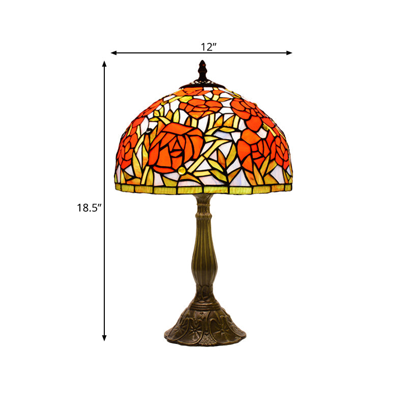 Peony Blossom Table Light Tiffany Handcrafted Pink/Orange Glass Single Bronze Night Lamp Clearhalo 'Lamps' 'Table Lamps' Lighting' 889362