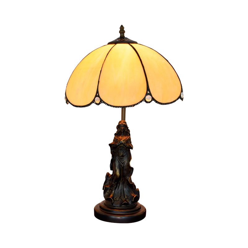 Baroque Petals Nightstand Lamp Single-Bulb Yellow Glass Table Lighting with Carved Lady Base Clearhalo 'Lamps' 'Table Lamps' Lighting' 889373