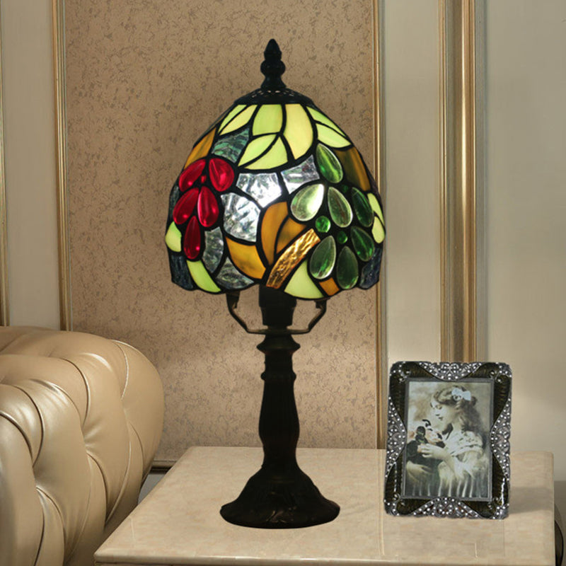 Dome Table Light Tiffany Hand Cut Glass 1 Light Dark Coffee Grape Patterned Desk Lamp Dark Coffee Clearhalo 'Lamps' 'Table Lamps' Lighting' 889806