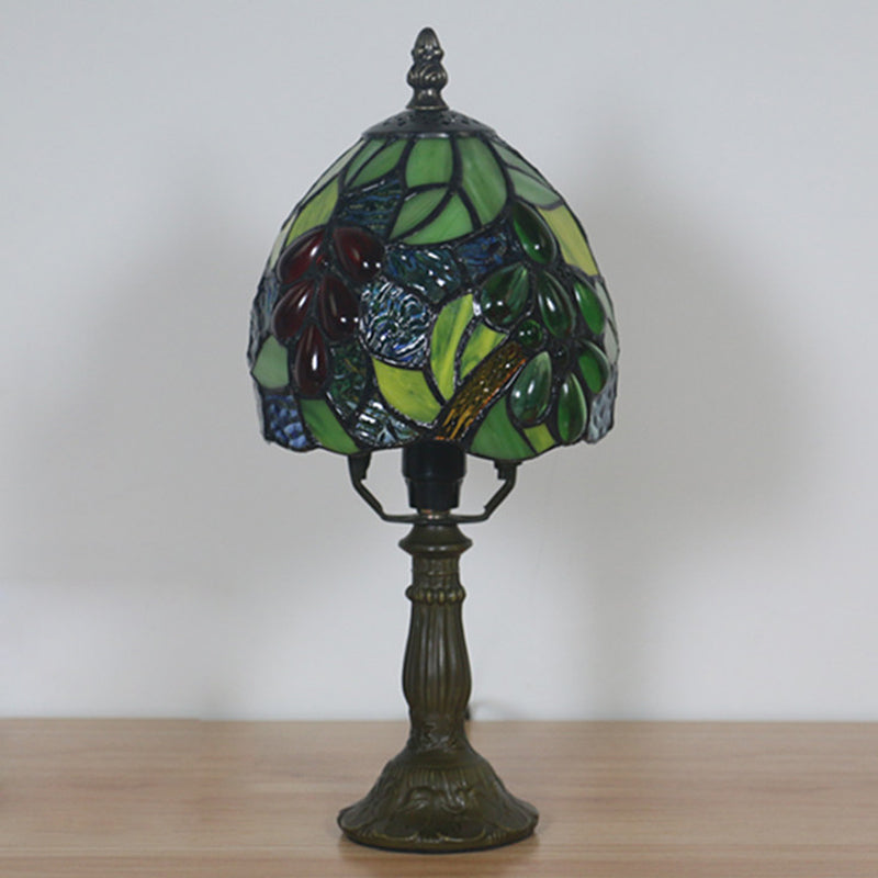 Dome Table Light Tiffany Hand Cut Glass 1 Light Dark Coffee Grape Patterned Desk Lamp Clearhalo 'Lamps' 'Table Lamps' Lighting' 889807