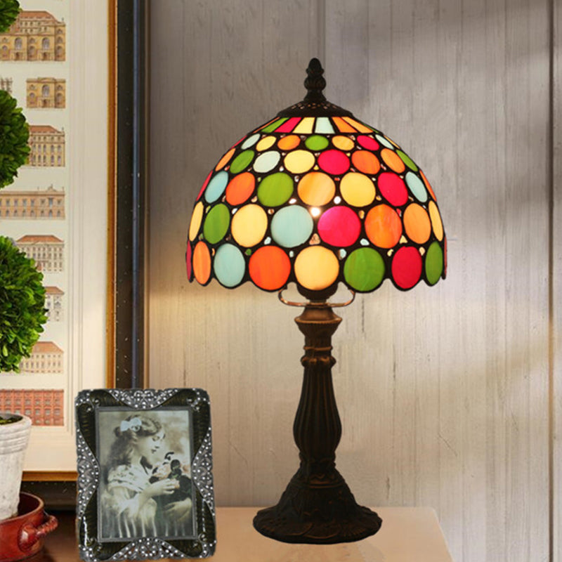 Dome Night Table Lamp 1 Light Cut Glass Tiffany Style Dotted Patterned Desk Light in Dark Coffee Dark Coffee Clearhalo 'Lamps' 'Table Lamps' Lighting' 889826