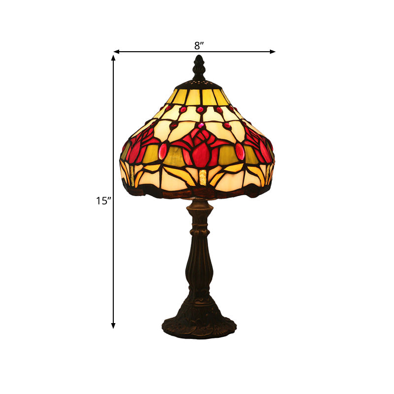 1 Head Tulip Nightstand Lighting Mediterranean Dark Coffee Hand Cut Glass Table Light Clearhalo 'Lamps' 'Table Lamps' Lighting' 889905