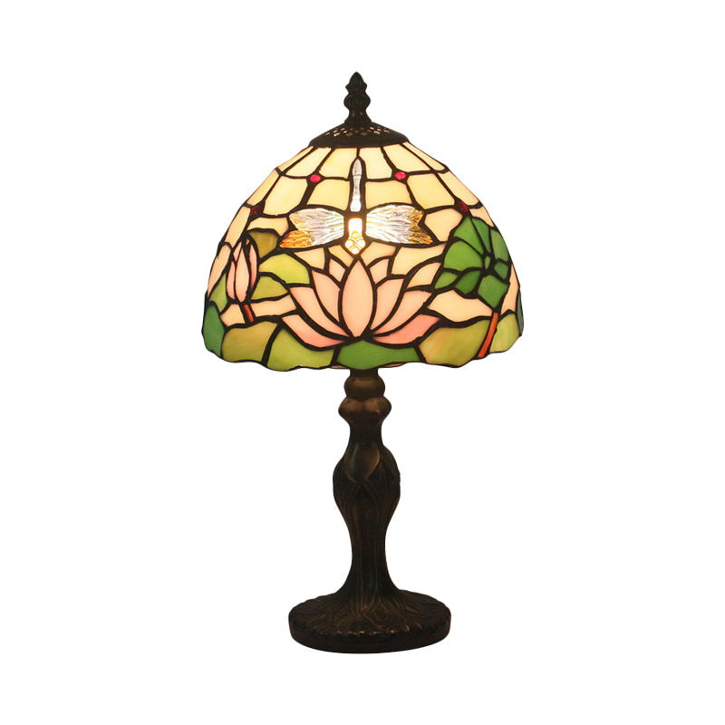 Cut Glass Rose/Lotus Night Table Lamp Baroque 1 Light Red/Pink Nightstand Lighting with Baluster for Bedroom Clearhalo 'Lamps' 'Table Lamps' Lighting' 889967