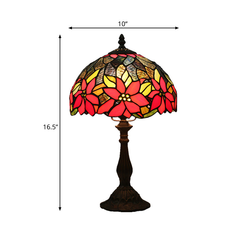 Bowl Shape Desk Lighting 1-Head Stained Art Glass Mediterranean Flower Patterned Table Lamp in Bronze Clearhalo 'Lamps' 'Table Lamps' Lighting' 889985