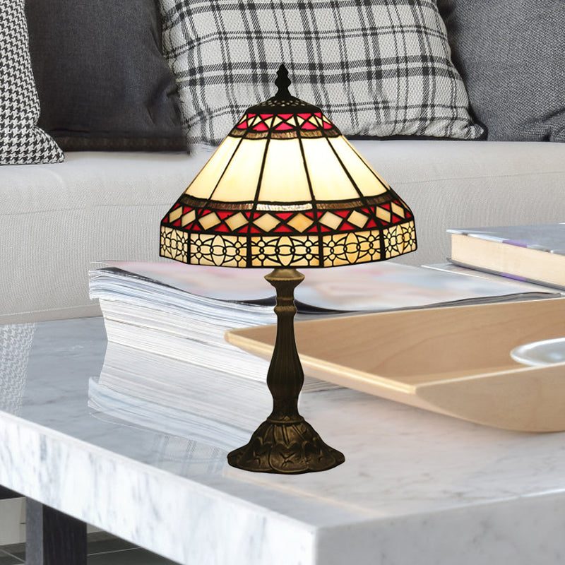 1 Light Task Lighting Mission Conical Stained Art Glass Diamond Patterned Night Table Lamp in Bronze Bronze Clearhalo 'Lamps' 'Table Lamps' Lighting' 889990