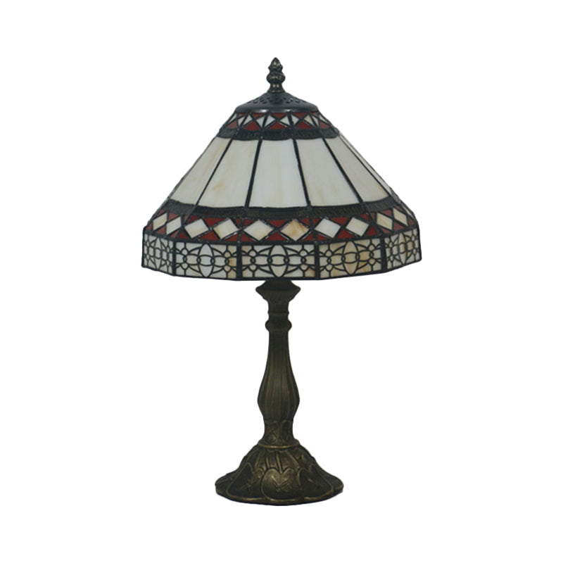 1 Light Task Lighting Mission Conical Stained Art Glass Diamond Patterned Night Table Lamp in Bronze Clearhalo 'Lamps' 'Table Lamps' Lighting' 889992