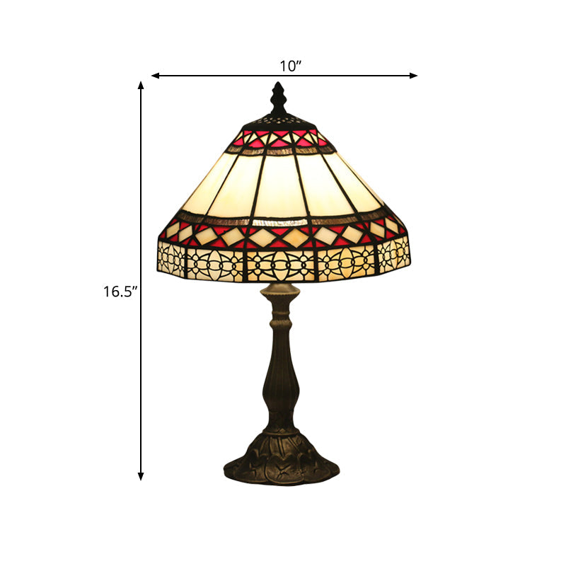 1 Light Task Lighting Mission Conical Stained Art Glass Diamond Patterned Night Table Lamp in Bronze Clearhalo 'Lamps' 'Table Lamps' Lighting' 889993