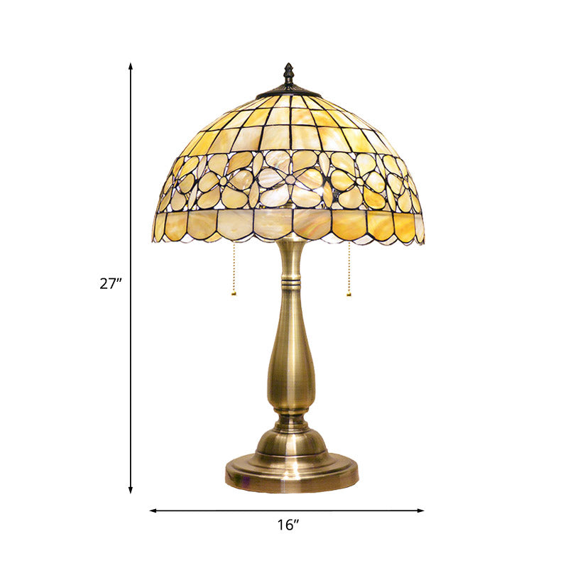Gold Scalloped Bowl Nightstand Lamp Tiffany 2 Lights Shell Table Lighting with Pull Chain Switch Clearhalo 'Lamps' 'Table Lamps' Lighting' 890037