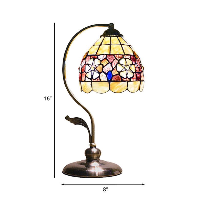 Tiffany Floral-Belt Scalloped Table Light 1 Bulb Shell Nightstand Lamp in Bronze for Office Clearhalo 'Desk Lamps' 'Lamps' Lighting' 890089