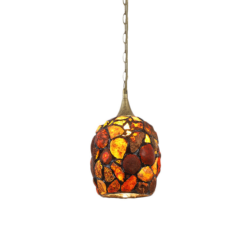 Antiqued Brass 1-Light Drop Pendant Tiffany Agate Cloche Hanging Lamp with Pebble Design Clearhalo 'Ceiling Lights' 'Industrial' 'Middle Century Pendants' 'Pendant Lights' 'Pendants' 'Tiffany close to ceiling' 'Tiffany Pendants' 'Tiffany' Lighting' 890112