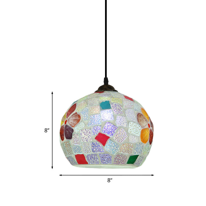 Bronze 1-Light Pendant Light Kit Baroque Stained Glass Tartan Pattern Sphere Hanging Lamp Clearhalo 'Ceiling Lights' 'Close To Ceiling Lights' 'Industrial' 'Middle Century Pendants' 'Pendant Lights' 'Pendants' 'Tiffany close to ceiling' 'Tiffany Pendants' 'Tiffany' Lighting' 890124