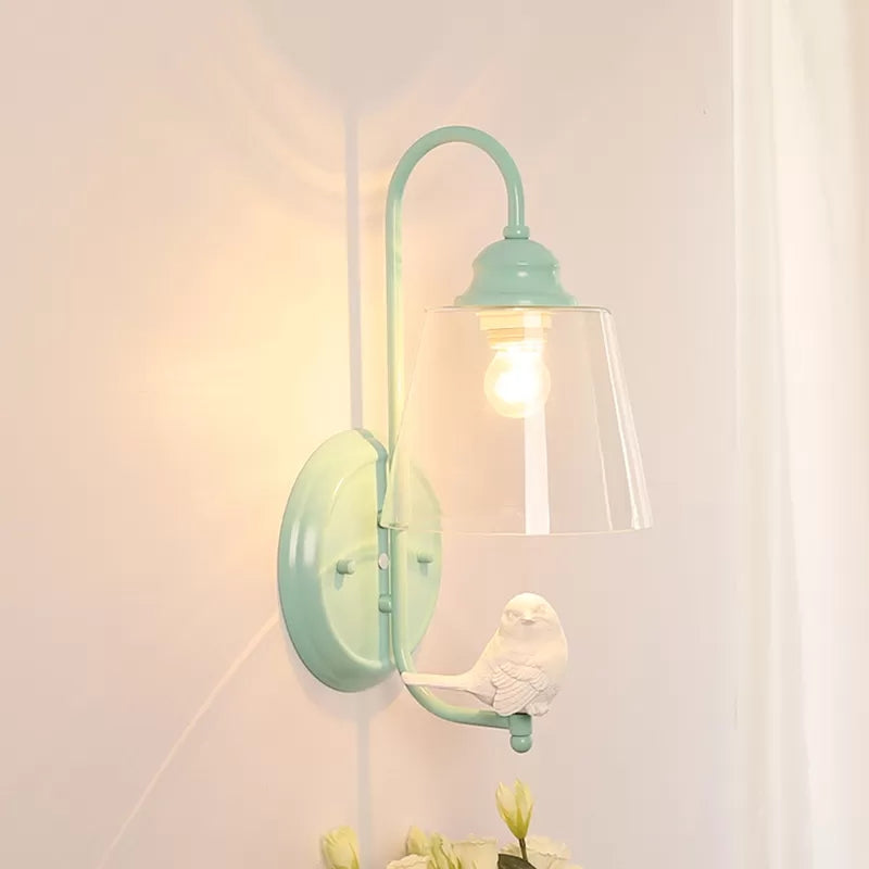 Clear Bucket Wall Light with Bird Deco Modern Metal and Glass Sconce Light for Dining Room Green Clearhalo 'Wall Lamps & Sconces' 'Wall Lights' Lighting' 89032