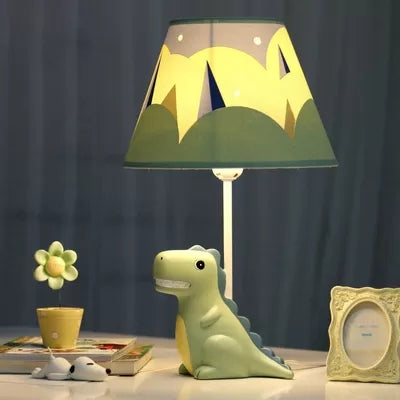 Green Grin Dinosaur Desk Light 1 Bulb Kids Resin Table Light with Fabric Shade for Child Bedroom Green Clearhalo 'Lamps' 'Table Lamps' Lighting' 89102