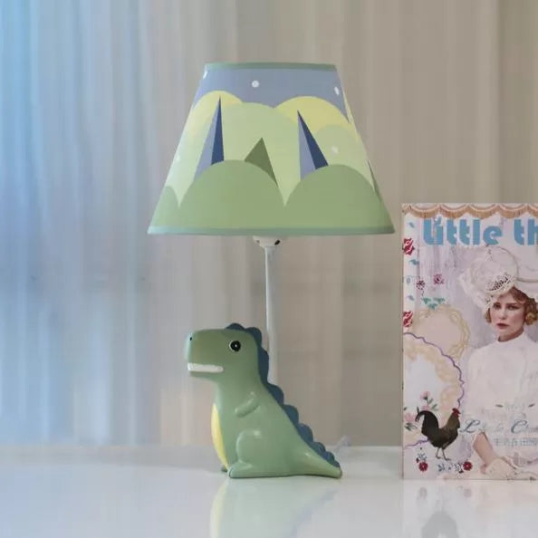 Green Grin Dinosaur Desk Light 1 Bulb Kids Resin Table Light with Fabric Shade for Child Bedroom Clearhalo 'Lamps' 'Table Lamps' Lighting' 89103