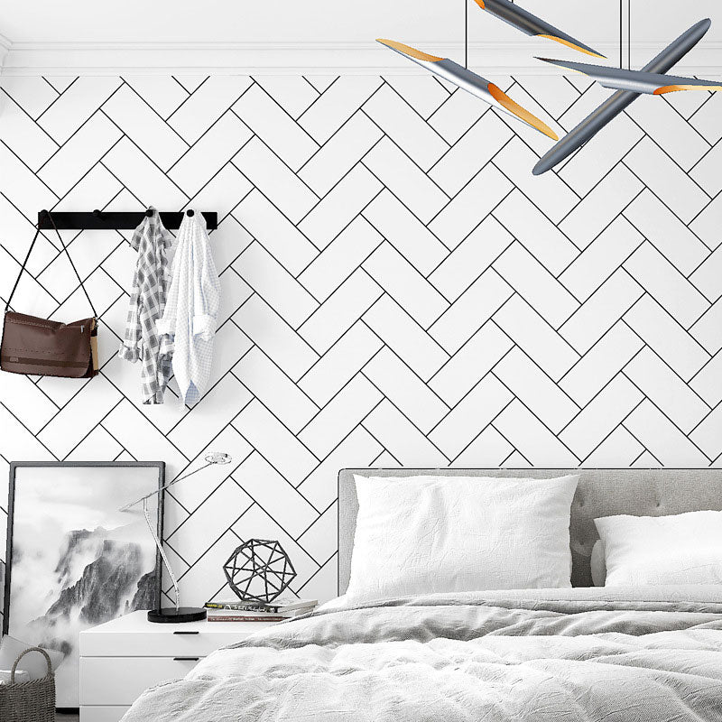 Brick of Herringbone Wallpaper Decorative Non-Pasted Vinyl Wall Decor in Black and White Clearhalo 'Modern wall decor' 'Modern' 'Wallpaper' Wall Decor' 892781